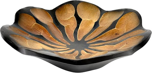 AeraVida 8-Inch Handmade Mango Wood Lotus Blossom Plate Tray | Decorative Carved Wooden Bowl for Tabletop, Entryway or Kitchen | Rustic Boho Accent Dish for Home Décor or Gifting