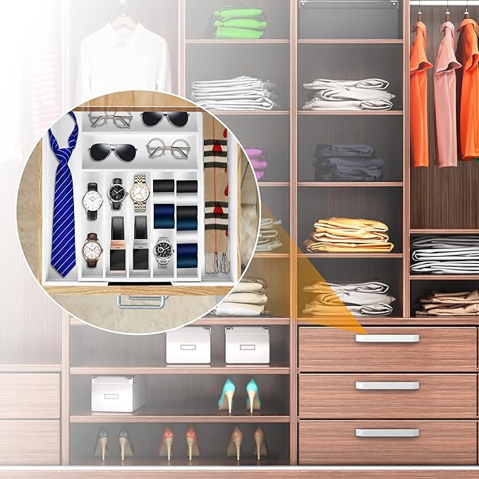 Bellsal Large Premium Bamboo Silverware Organizer - Expandable Utensil Drawer Organizer - 17"x19.6" Utensil Holder and Cutlery Tray with Grooved for Kitchen Flatware and Utensils(7-9 Slot, White)