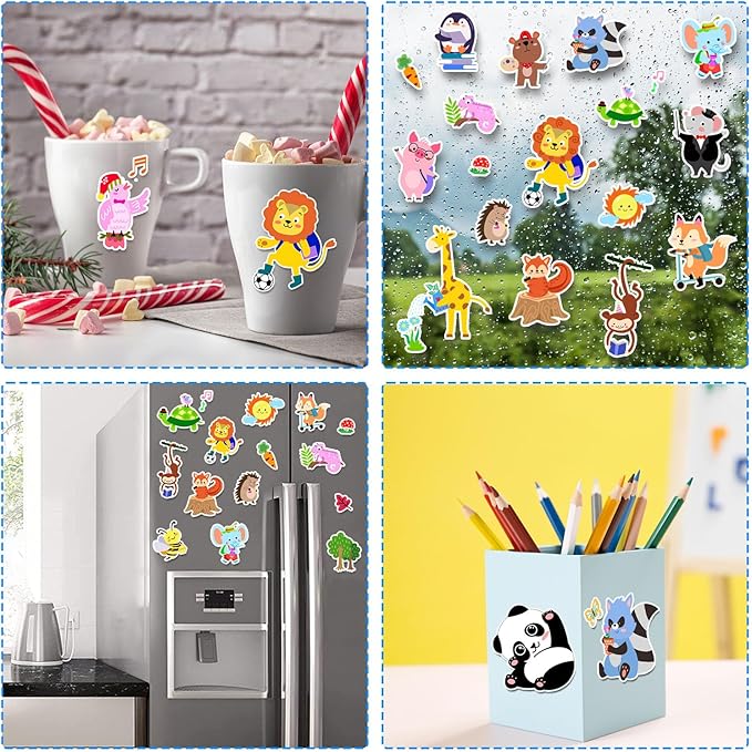 Brand, Cute Animals 21PCS Thick Gel Clings Stickers for Kids, Animal Decals, Airplane Birthday Party Supplies, Wide Application, Removable, Reusable, Cartoon Pattern, Indoor Usage