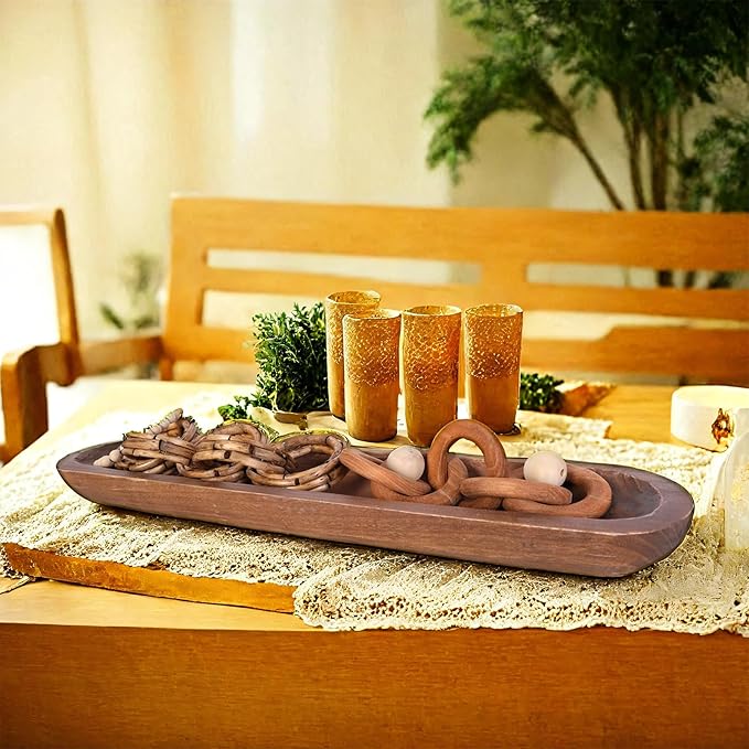 Athaliah Wooden Dough Bowl, Hand Carved Rustic Long Wood Dough Bowls for Decor, Vintage Decorative dough bowl for Table Centerpiece (30 Inch-Brown)