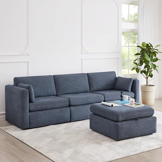 CHITA Oversized Modular Sectional Sofa, FSC Certified Large L Shaped Couch, Modular Sectional Couch for Living Room,112 inch Width,4 Seat Modular Sofa with Storage Ottoman, Blue