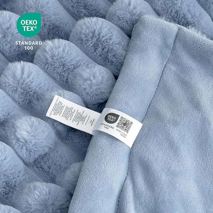 Cozy Bliss Faux Fur Throw Blanket for Couch, Cozy Warm Plush Striped Blanket for Sofa Bedroom Living Room,60 * 80 Inches Light Blue