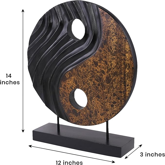 Decozen Handcrafted Solid Wood Yin Yang Sculpture Ideal for Home, Mantel, Fireplace, and Foyer Decor - Valentines Day Gifts