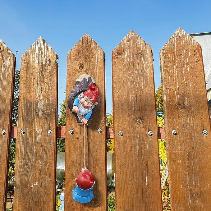 Gnome Tree Hugger Figurines Miniature Fairy Elf Climbing Tree Hanging Statue Garden Sculpture Decorative Outdoor Ornaments