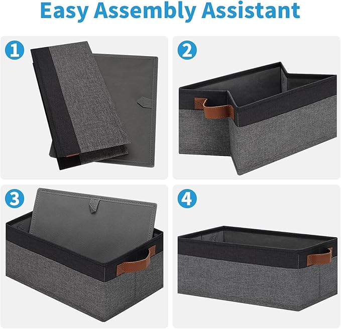 GhvyenntteS Small Fabric Storage Bins 12 Pack, 11.8" x 7.87" x 5.11" Storage Basket with Leather Handles, Closet Storage Bins for Shelves, Storage Baskets for Shelves, DVD Storage (Grey/Black)