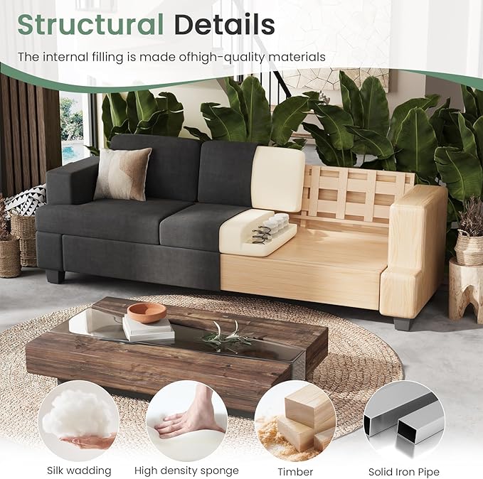 2 Piece Set Comfy Sofa Couch, 2 3-Seater Sofa with Deep Seats, Modern Sleeper Couch for Living Room, Dark Grey Chenille