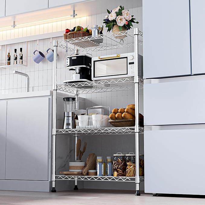 1000 lbs Storage Shelving Steel Heavy Duty 4-Tier Utility Shelving Unit Steel Organizer Wire Rack for Home,Kitchen,Office,Chrome (13.7" D x 29.5" W x 47.2" H)