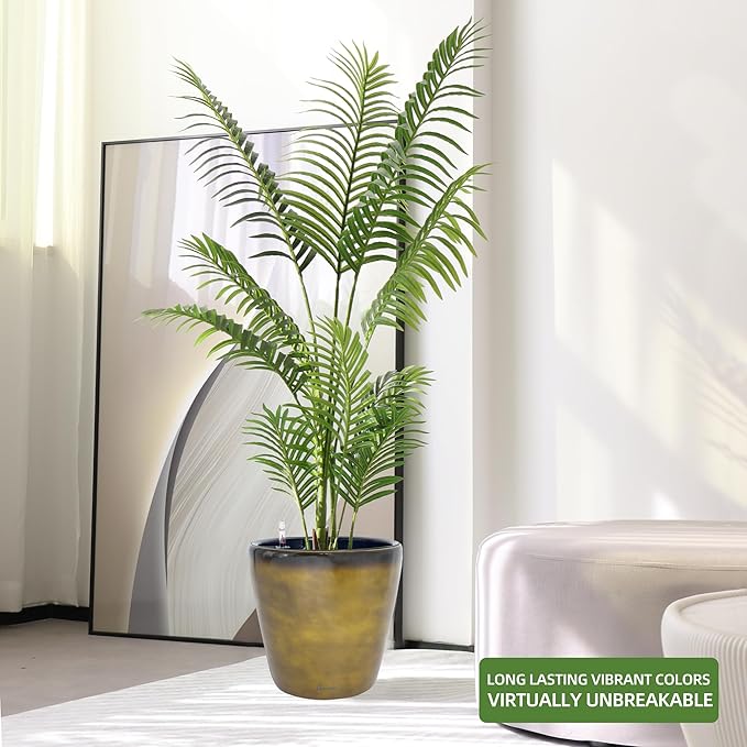 Dexceder 15x14 Self Watering Planter with Wheels Indoor Outdoor, Inner Pot Design, Thickened Large Floor Standing Flower Plant Pot with Water Level Indicator (Yellow Brown Gradient)