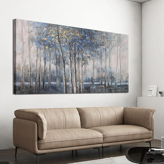 Canvas Wall Art Decor Modern Wall Art Decor Prints Gold Wall Art Pictures Wall Decor Blue Grey Misty Botanical Textured Artwork for Walls For Room Living Room Bedroom Office Wall Decor 20"X40"