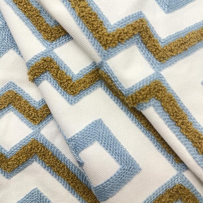 Alysheer Embroidered Decorative Throw Pillow Cover 18"x 18" Set of 2, Classic Boho Geometric Embroidery Pattern Cotton Rectangular Cushion Case for Sofa Couch Living Room Bedroom (Blue Khaki)