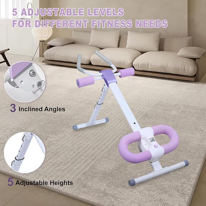 Ab Workout Equipment Abdominal Trainer, Adjustable Ab Machine at Home Gym, Foldable Abdominal Exercise Machine, Core & Ab Trainer Machine for Stomach Workout with LCD Monitor