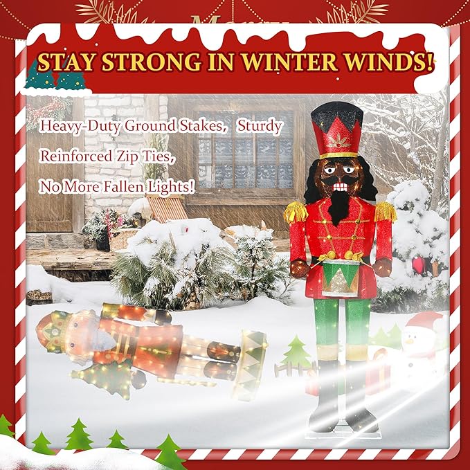 61Inch Nutcracker Christmas Decor Outdoor with LEDs 5 Feet Lighted Large Nutcracker Lighted Christmas Decorations Outdoor with Stakes & Zip Ties for Xmas Yard, Porch, Lawn