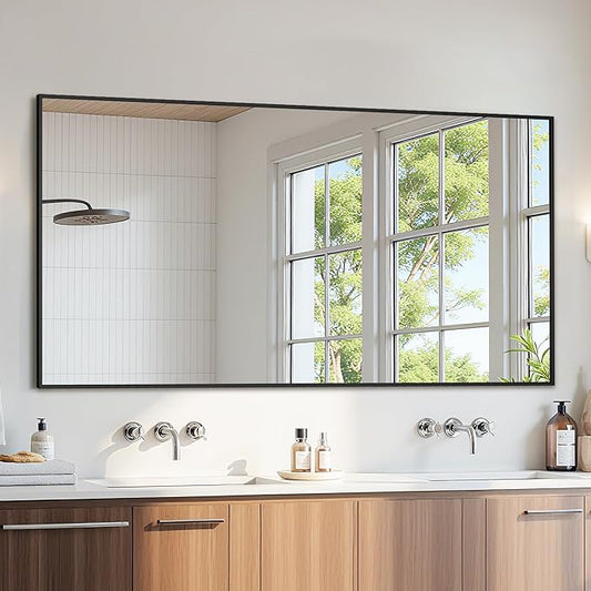 Bathroom Mirror 60" x 30", Large Rectangle Wall Mirror, Black Metal Frame Wall Mounted Mirrors for Bathroom, Vanity, Bedroom, Entryway Decor(Horizontal/Vertical)