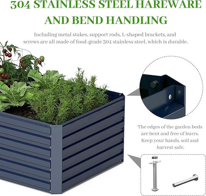 8x4x2 ft Outdoor Raised Garden Bed, Large Metal Planter Raised Beds, Planters for Outdoor Plants for Vegetables, Flowers, Herbs, Fruits, and Succulents.(2 Pcs,Blue)