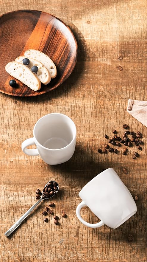 famiware Coffee Mugs Set of 4, Ocean Square 13oz Coffee Cup Set with Handle for Cocoa, Milk, Hot Chocolate, Tea, Water, Stoneware Cups for Kitchen, Microwave and Dishwasher Safe, Matte White