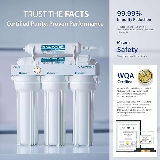 APEC Water Systems ROES-50 Essence Series Top Tier 5-Stage WQA Certified Ultra Safe Reverse Osmosis Drinking Water Filter System