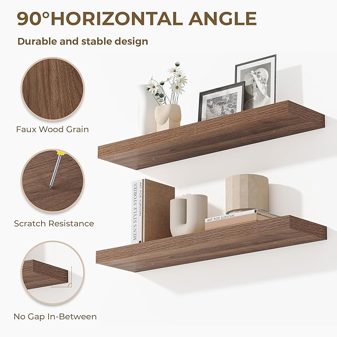 Dreamland 32 Inches Floating Shelves for Wall, 9.3" Deep Long Floating Shelves Set of 2, Large Display & Storage Shelf, Wall Shelf for Bathroom Bedroom Living Room Kitchen Office, Walnut