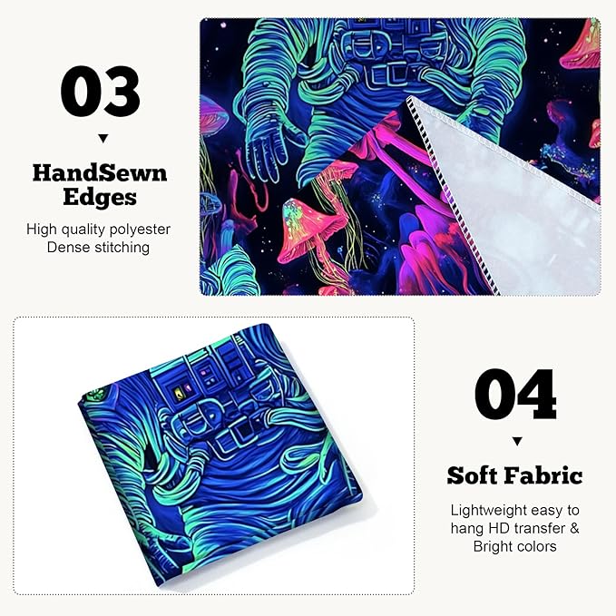 BVBOX Astronaut Space Blacklight Tapestry 79"x59", UV Reactive Astronaut Mushroom Forest Universe Galaxy Planet Glow in Dark Tapestries, Black Light Neon Upright Poster Wall Hanging Backdrop Decor for Bedroom Living Room
