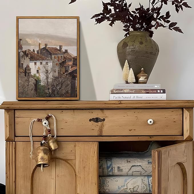 Floating Framed Vintage Canvas Wall Art, European Country Towns Wall Decor Oil Paintings Artwork, Rustic Farmhouse Posters Prints Pictures for Living Room Hallway Bedroom 8x10 inch
