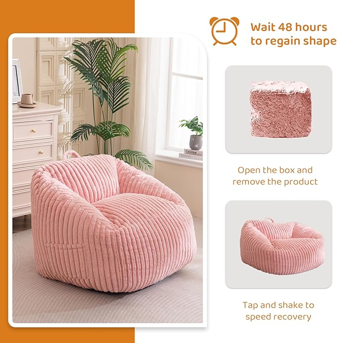 BYBYME Giant Bean Bag Chair for Adults and Kids, Large Comfy Cozy Beanbag, Floor Sofa for Teens, Living Room, Gaming, Reading, Pink