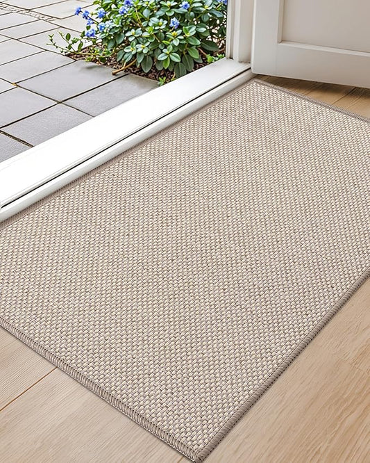 Color&Geometry Front Door Mat Indoor 36"x56", Ultra Non Slip Rubber Backed Dirt Trapper, Low Profile Thin washable, Easy Clean Entry Entryway Rug Door Mat Indoor Entrance, Khaki (Rolled-up NO Creases)