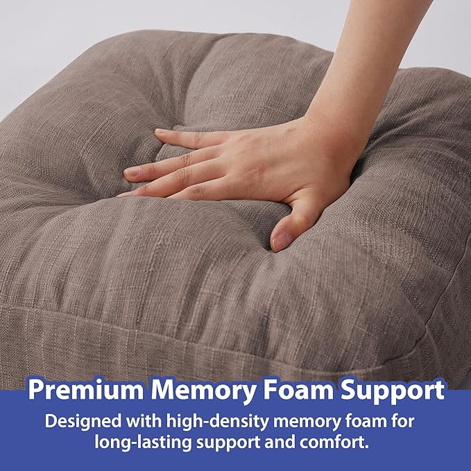 Chair Cushions for Dining Chairs, Dining Chair Cushions, Tufted Indoor Chair Pads with Ties & Non Slip Backing, Seat Cushions for Kitchen Chairs 16.5” x 16.5” x 3.5”, Set of 4, Light Brown