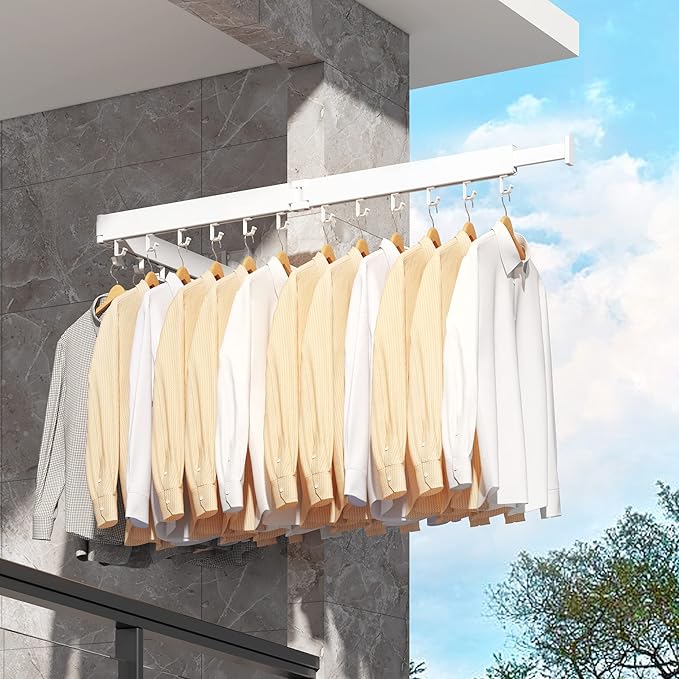 Clothes Drying Rack Wall Mounted,Drying Rack Clothing,Laundry Drying Rack Wall Mount,Collapsible Drying Racks for Laundry,Retractable,Foldable,Clothes Hanger Rack,Clothes Dryer Rack,White Color