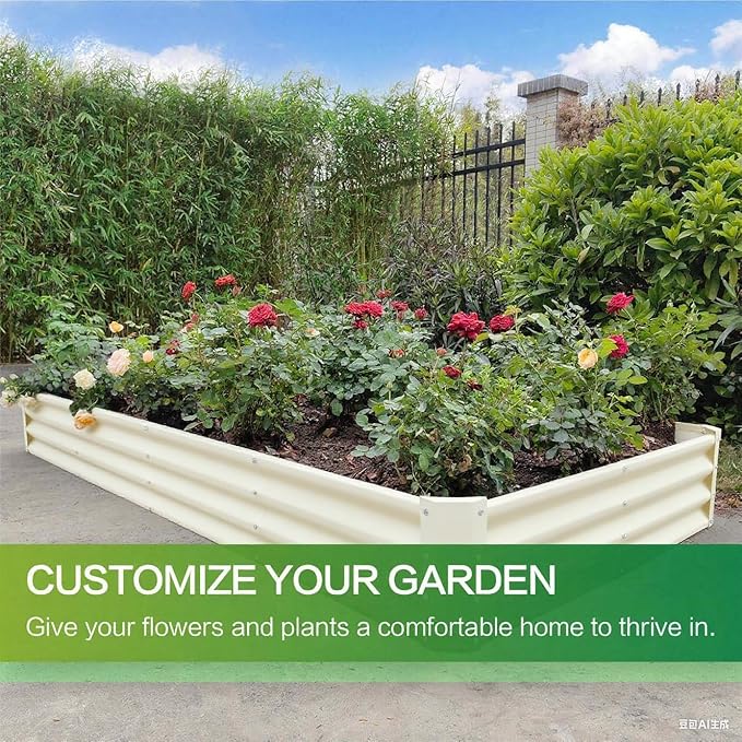 GARDMAX 8x4x1FT Galvanized Raised Garden Bed Kit, Metal Planter Boxes Outdoor with Easy Assembly, Large Garden Bed for Vegetables, Fruits, Flower, Herbs Rectangle Milk White
