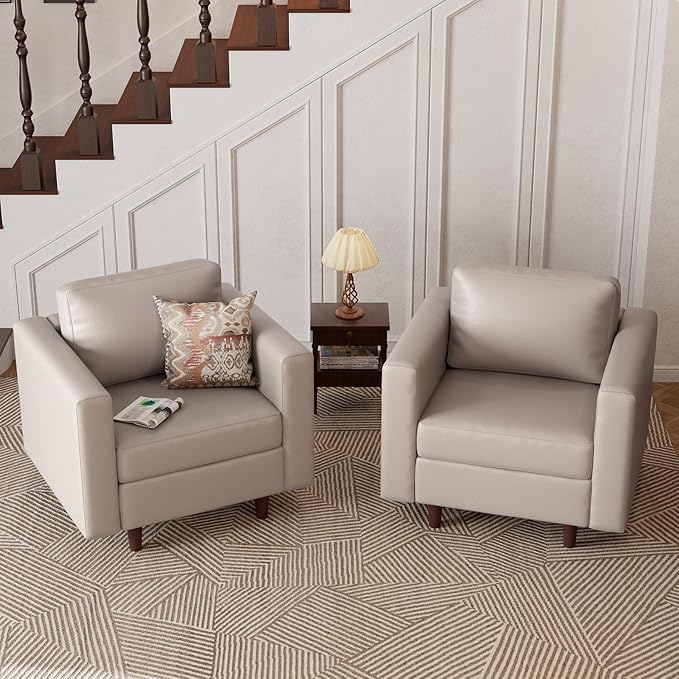 Faux Leather Oversized Accent Chair with Storage Deep Seat Single Sofa Large Reading Armchair for Living Room Bedroom Office Whitesand