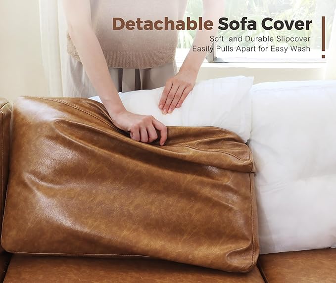 91.5" Faux Leather Modular Sectional Sofa, L Shaped Couch Set for Living Room, 3-Seater Comfy Cloud Couches with Movable Storage Ottoman,DIY Combination - Brown