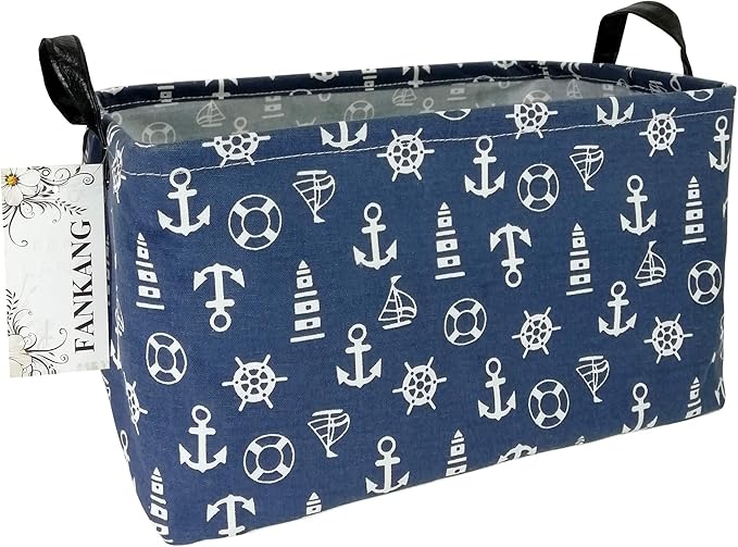 FANKANG Storage Basket,Nursery Hamper Canvas Laundry Basket Foldable with Waterproof PE Coating Storage, Office, Bedroom, Clothes,Toys (Rec-Sailboat)