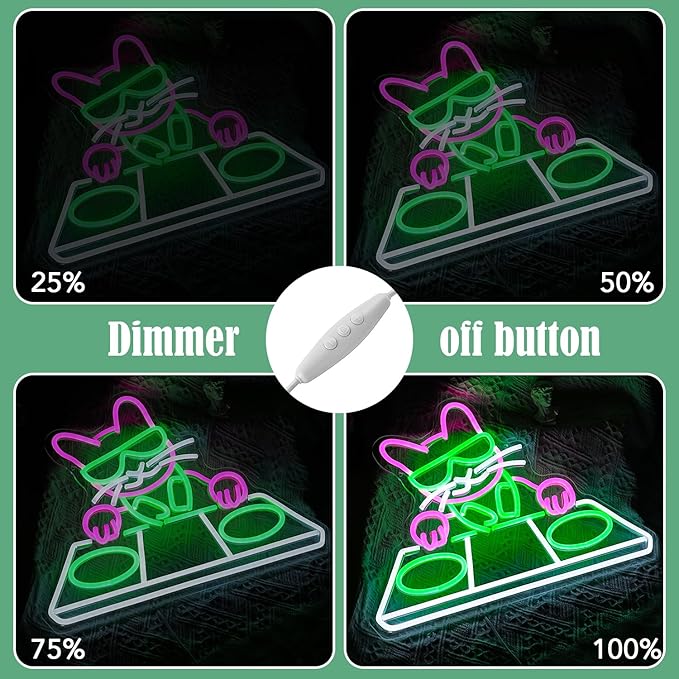 Cat DJ Player Neon Sign Dimmable DJ Player Led Neon Light for Wall Decor USB Powered Cool Neon Light Sign for Bar Party Man Cave Bedroom Art Wall Decoration