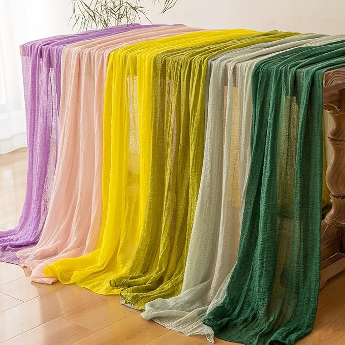 6pcs Moss Green Cheesecloth Table Runner Gauze 120 Inch 10 FT Rustic Boho Cheese Cloth Runner for Wedding Baby Shower Bridal Shower Birthday Party Long Sheer Home Decorations