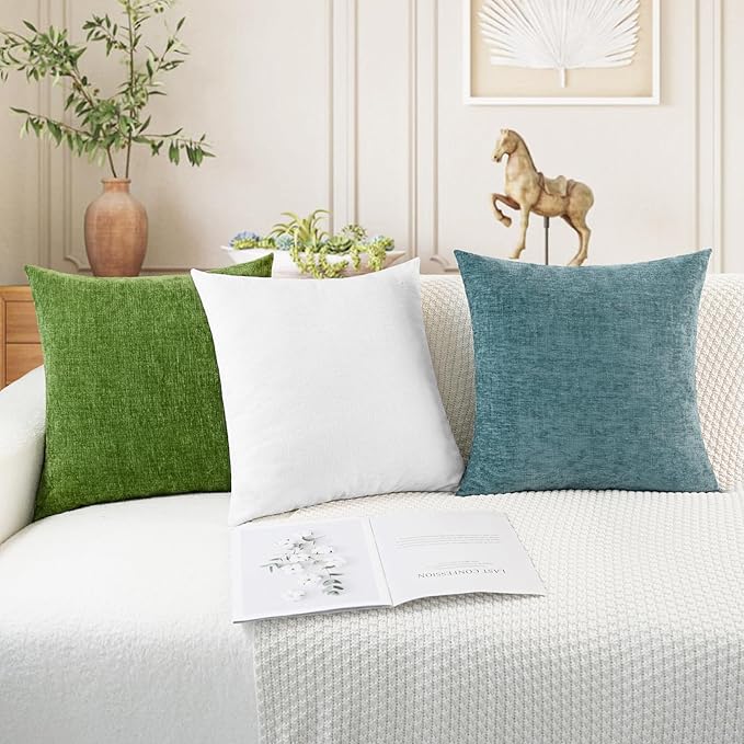 CaliTime Throw Pillow Covers Decorative 18 X 18 Inches Pack of 4 Cozy Chenille Cushion Cases for Couch Sofa Bed Living Room Home True White