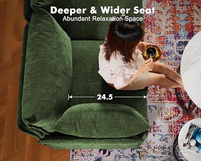 102.6" Modular Sectional Sofa, Oversized 3-Seater Green Couch with Removable Chenille Fabric Cover, Deep Seat & High Backrest for Living Room, Office & Apartment