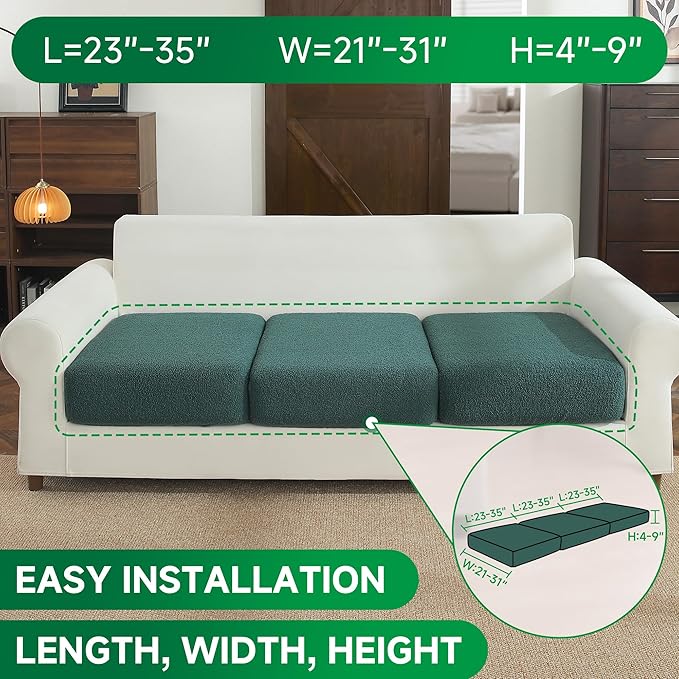 Couch Cushion Covers for Sectional Sofa, Stretch Soft Sofa Slipcovers Washable Wear-Resistant Universal Furniture Protector for Living Room(3 Seaters Covers, Green)