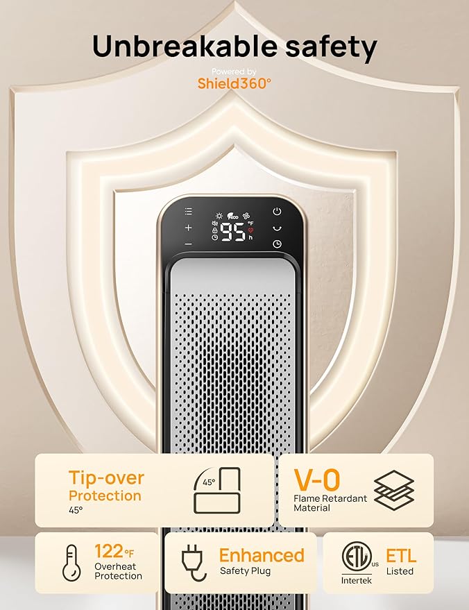 Dreo Space Heater Indoor, 25" 11.5ft/s Fast Portable Room Heater with Remote and Thermostat, 3 Modes, Overheating & Tip-Over Protection, Electric Heaters for Indoor Use Large Room, Bedroom, Gold