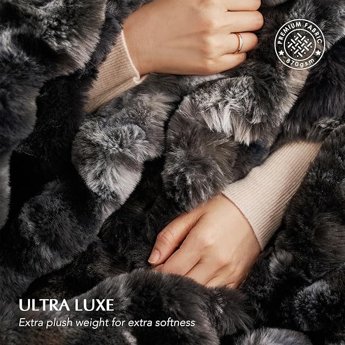 EVERGRACE Ultra Soft Luxury Fluffy Ridgeline Faux Rabbit Fur Bubble Throw Blanket, Thick Warm Fuzzy Throw for Bed, Cozy Plush Reversible Blanket for Couch,Charcoal Gray Heather, 60x80 Inches, 870 GSM