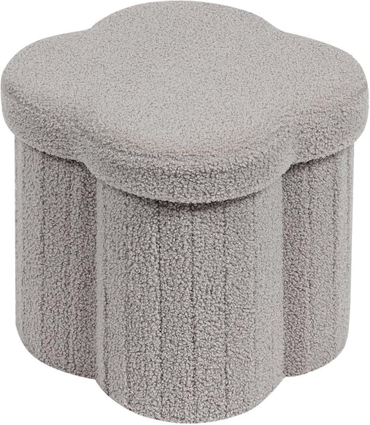 B FSOBEIIALEO Storage Ottoman Cube, Flowers Shaped Ottomans with Storage Foot Stool Footrest for Lving Room, Boucle Ottoman Seat for Dorm Room,Faux Teddy Fur, Grey 12.6"x12.6"x12.6"