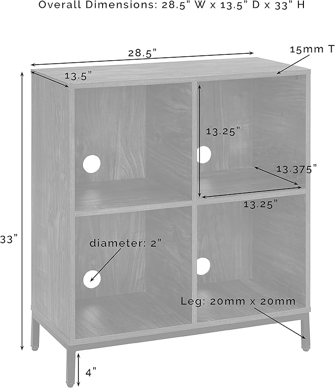 Crosley Furniture Jacobsen Storage Cube Bookcase and Record Player Stand with Vinyl Records Holder, Brown Ash