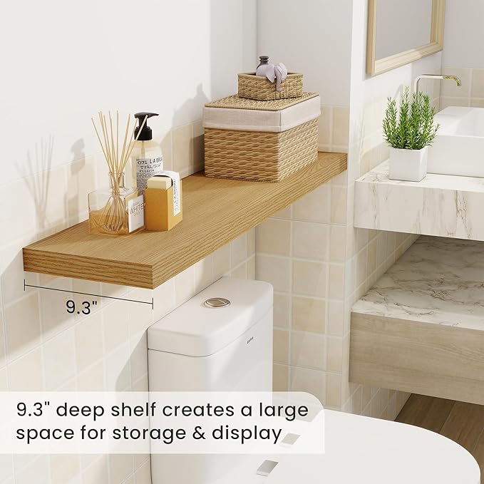 Fun Memories 40" Rustic Wood Floating Shelves with Invisible Brackets for Storage & Decor, Deep Wall Mounted Shelves for Bathroom, Kitchen, Living Room (Oak, Set of 2)