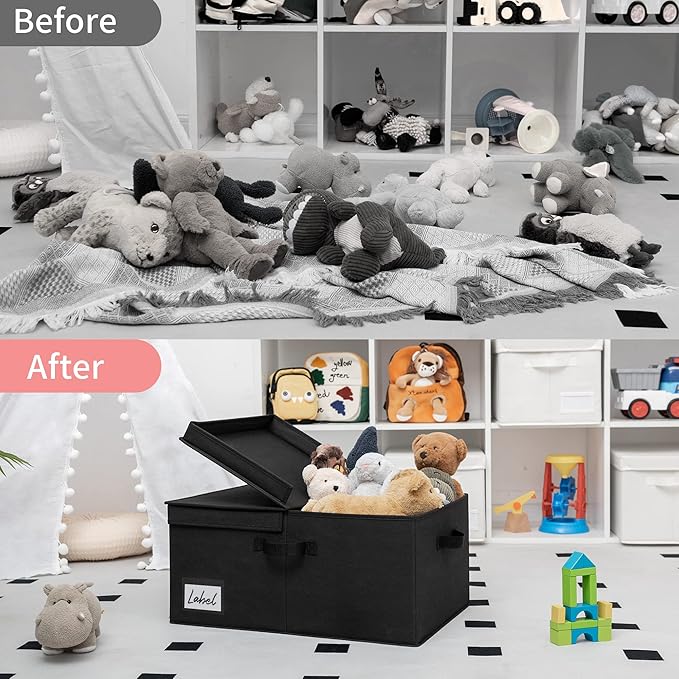 GRANNY SAYS Fabric Storage Bin with Lid, Linen Closet Organizers and Storage Baskets, Large Storage Box, Clothes Bins for Closet Organizing, Jumbo, Black, 1-Pack