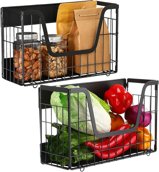 2 Pack Magnetic Shelf for Fridge Fruit Storage Container Fridge Magnetic Baskets Fruit Potato Onion Storage Bins, Pantry Organizer Refrigerator, Kitchen Counter, Cabinet, 12.4 x 7.9 x 5 Inch