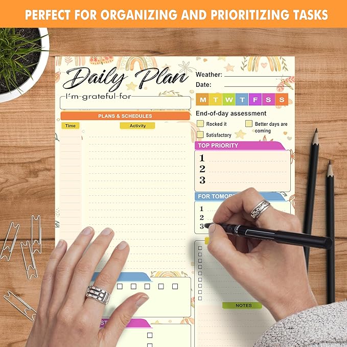 Daily planner notepad - Undated Daily Planner 52 Sheets 8.5" X 11" Daily for To-Do Lists, Habit Tracking, Academic Scheduling, and Productivity Goals - Perfect for Work, Home, and Office Organization| Rainbows