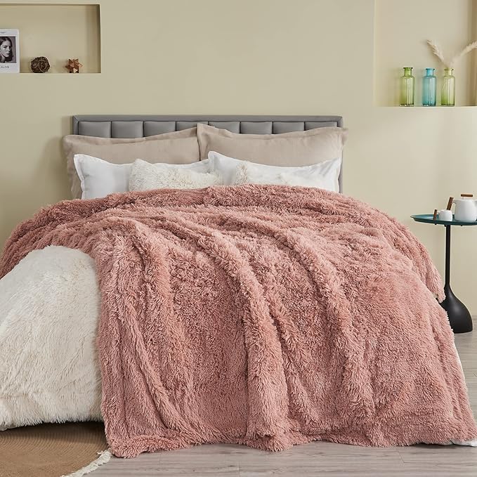 GONAAP Fuzzy Faux Fur Throw Blanket Twin Size Pink Super Soft Cozy Plush Fuzzy Shaggy Blanket for Couch Sofa Bed (Pink, Twin(60"x80"))