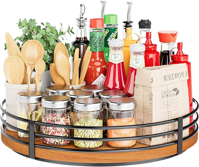 13" Lazy Susan Turntable Organizer - Wood Round Lazy Susan for Cabinet Kitchen Countertop Pantry Cupboard Dining Table Bathroom Coffee Bar Spice Storage Home Decor