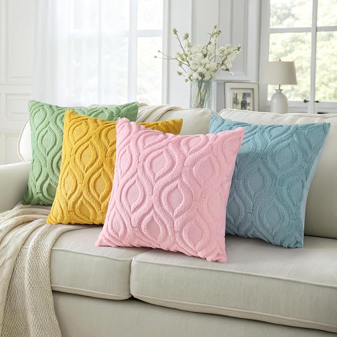 decorUhome Throw Pillow Covers 26x26 Inch Set of 2, Soft Plush Decorative Faux Fur Light Pink Solid Couch Pillow Covers, Accent Farmhouse Neutral Square Euro Pillow Cases for Sofa Bed Living Room