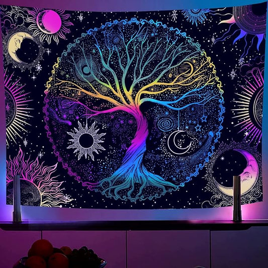 AACKart Blacklight Tapestry for Bedroom - Spiritual Tree of Life Wall Tapestry Glow in the Dark Wall Hanging 78.7 x 59.1 inches