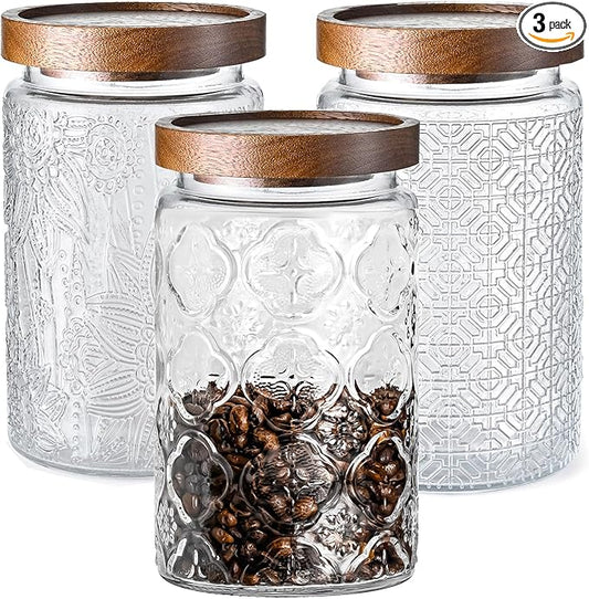 3-Pack 32oz Glass Jar With Airtight Lid,Kitchen Canisters For Countertop,Coffee Sugar Container Set,Pantry Glass Storage Containers For Flour,Candy,Loose Tea,Snack jar