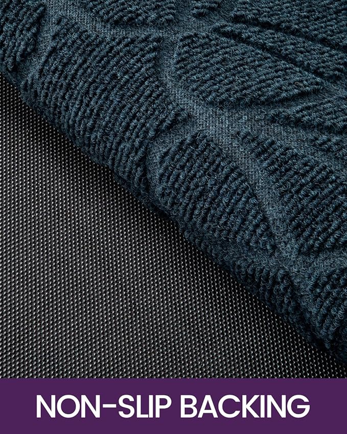 DEXI Front Door Mat Outside Entrance, Heavy Duty Non Slip Low Profile Doormat for Entryway, Trap Dirt and Moisture Welcome Mats, Easy Clean, Patio, Garage, 5x3, Blue